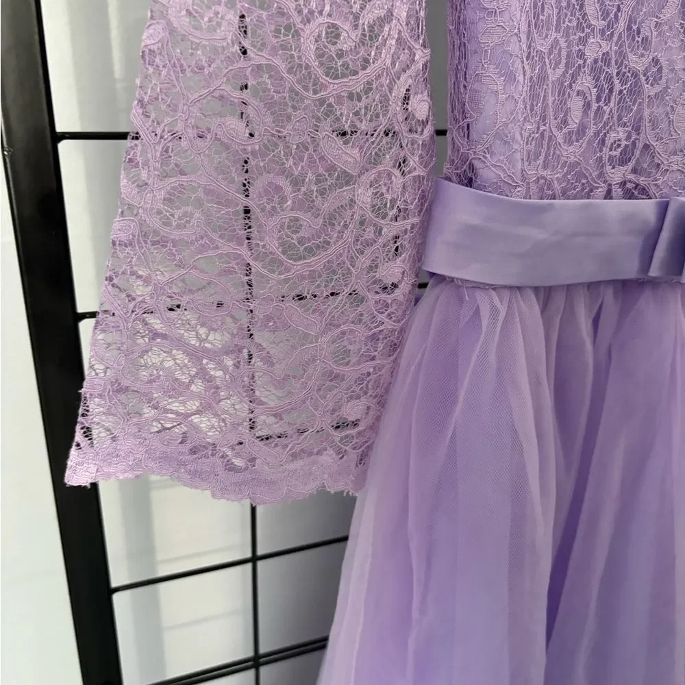 Formal Lavender Lace & Tulle Long Sleeved Gown NWOT size 170 (14/16)